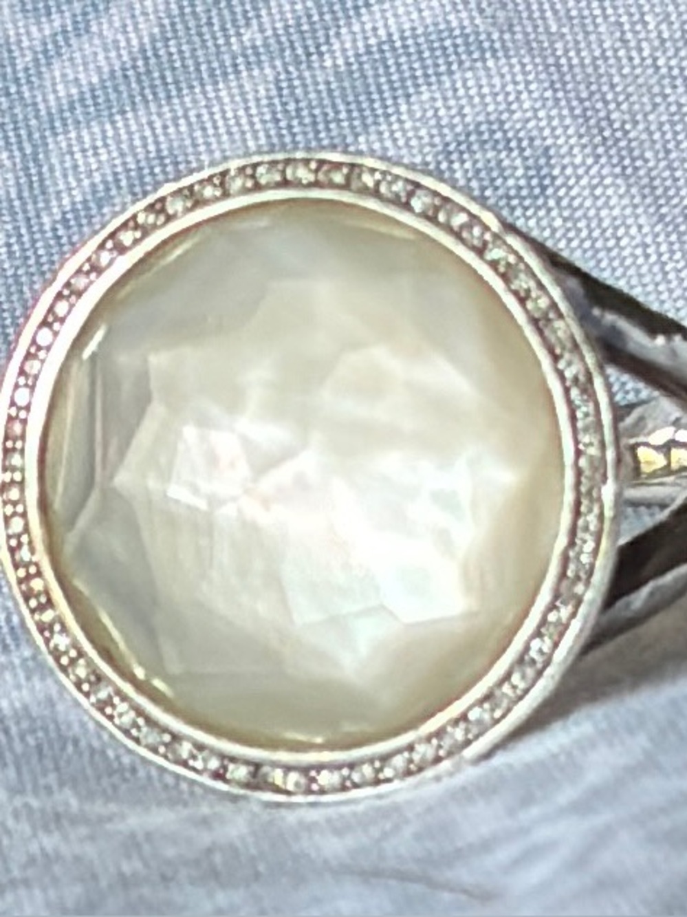 Ippolita Lollipop Mother of Pearl/Quartz Doublet Ring W/Pavé Diamond Bezel 8.5